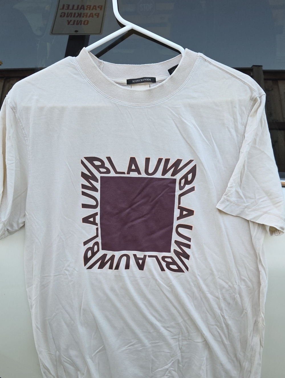 Scotch & Soda Cream Short-Sleeve Tee with Plum Square Graphic